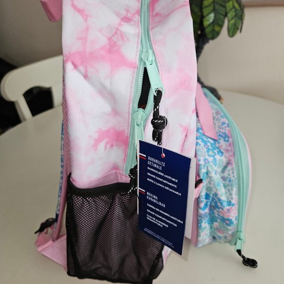 Champion pink tie dye print backpack with detachable insulated lunchbox. - Picture 3 of 5